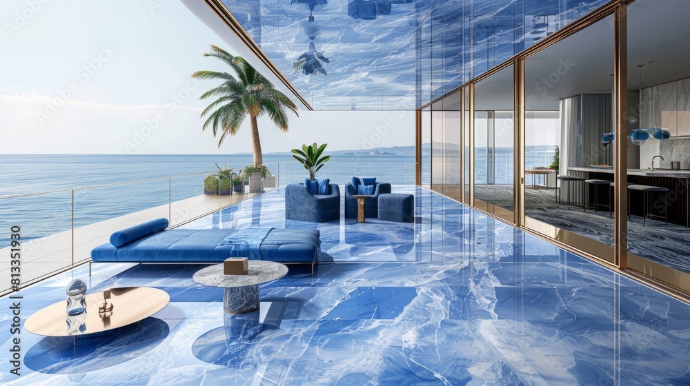 Modern residential, hotel, and homestay interior spaces:Blue Swimming Pool Ocean Landscape Modern residential, hotel, and homestay interior spaces:Blue Swimming Pool Ocean Landscape