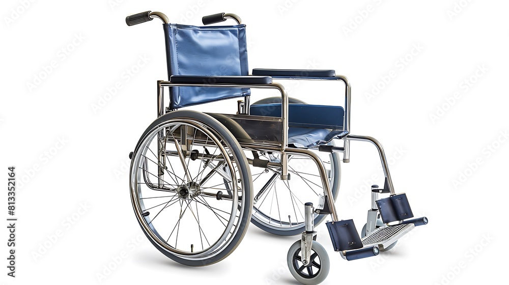 A hospital wheelchair isolated on a white background.