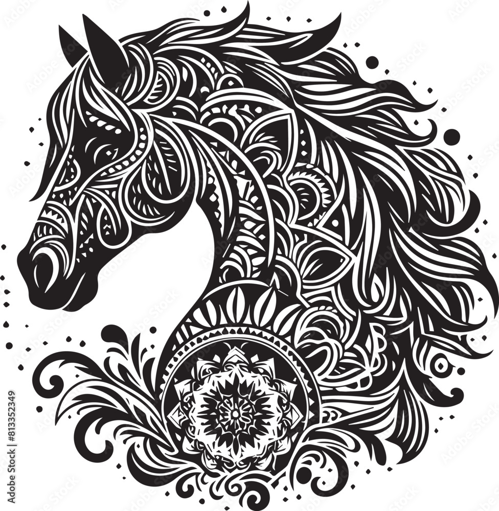 Horse mandala black Silhouette vector art isolated on a white background Horse mandala black Silhouette vector art isolated on a white background