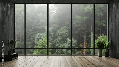 Modern residential  hotel  and homestay interior spaces Forest landscape outside the window