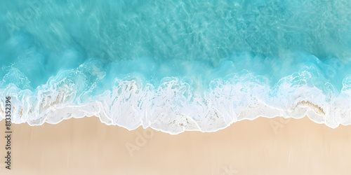 Título Vista aérea da praia com água azul clara e areia branca photo