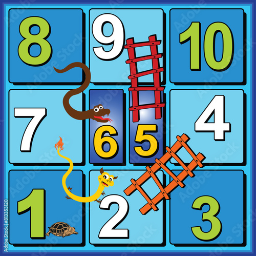 10 step snakes and ladders board game for kids. Editable and Ready to print.