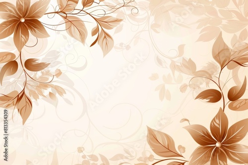 A beautiful brown background with floral elements and swirls  vector illustration with empty space in the middle for text.