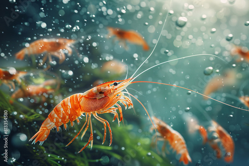 Wallpaper Mural An orange shrimp swims through a freshwater aquarium alongside a white crustacean shrimp Torontodigital.ca
