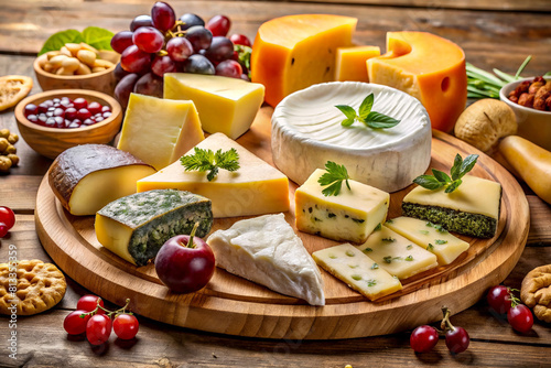 Plate with an assortment of different cheeses