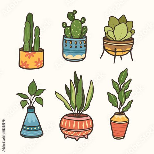 Set of Houseplants isolated design, plants in pots design and vector illustration