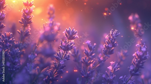 Warm Glow: Lavender blooms in extreme macro, glowing warmly with wavy charm.