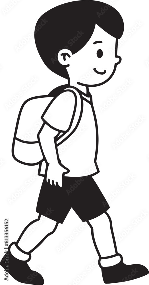 Boy with backpack go to school coloring page back to school concept illustration Boy with backpack go to school coloring page back to school concept illustration