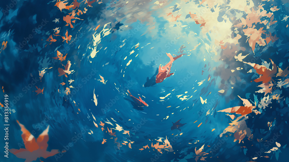 leaves floating on the water bright colors leaves floating on the water bright colors