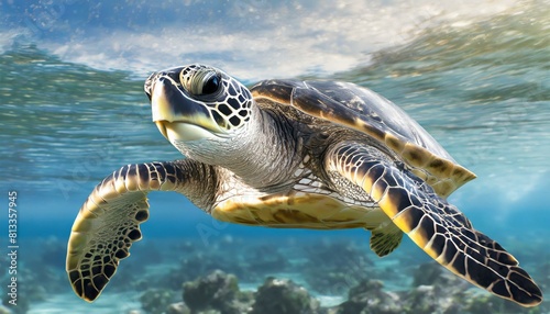 A close shot of a beautiful sea turtle