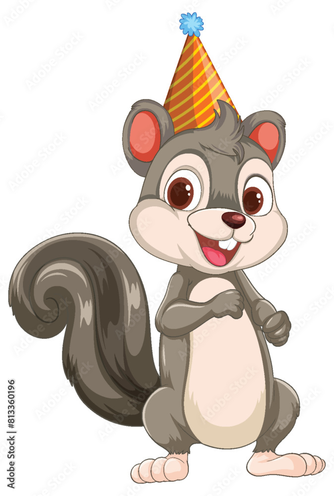 Vector illustration of a happy squirrel in a party hat Vector illustration of a happy squirrel in a party hat