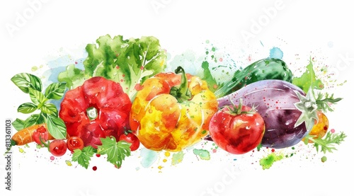 A watercolor clipart of vegetables, white background