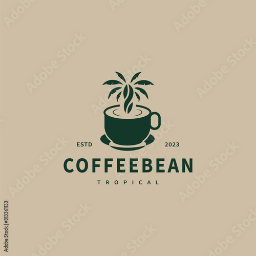 Tropical coffee cup and palm tree logo design