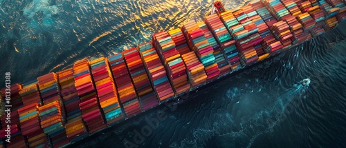 An aerial perspective of a container ship laden with cargo containers, illustrating the intricate network of trade and commerce that spans the globe 8K , high-resolution, ultra HD,up32K HD © ธนากร บัวพรหม