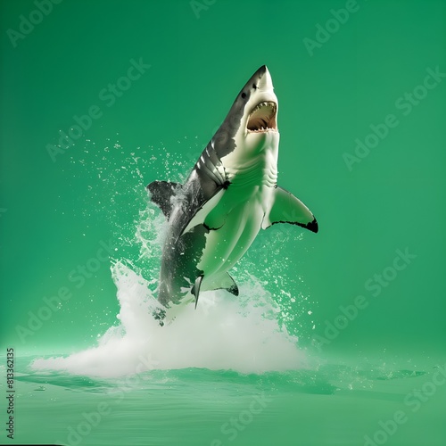 great white shark jumping on green screen background	