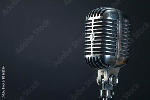 Vintage chrome microphone isolated on white background, perfect for studio