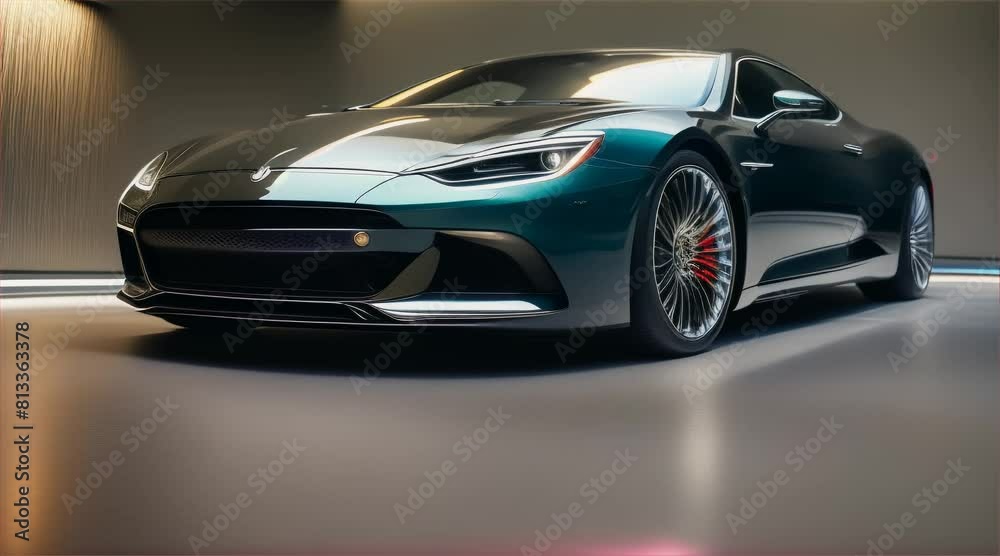 Modern sports car running on asphalt road. Daylight. 3d rendering. Modern sports car running on asphalt road. Daylight. 3d rendering.