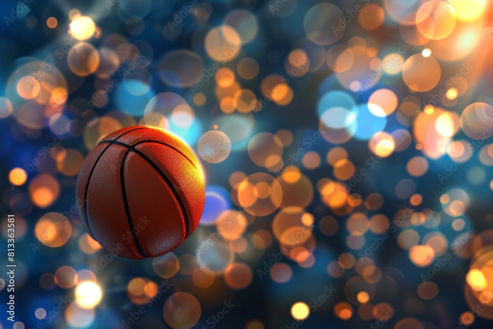 A basketball with light glowing behind it, vector style background, vector illustration.