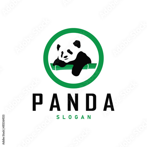 Cute and simple lazy black and white panda animal silhouette design template brand panda bear logo vector