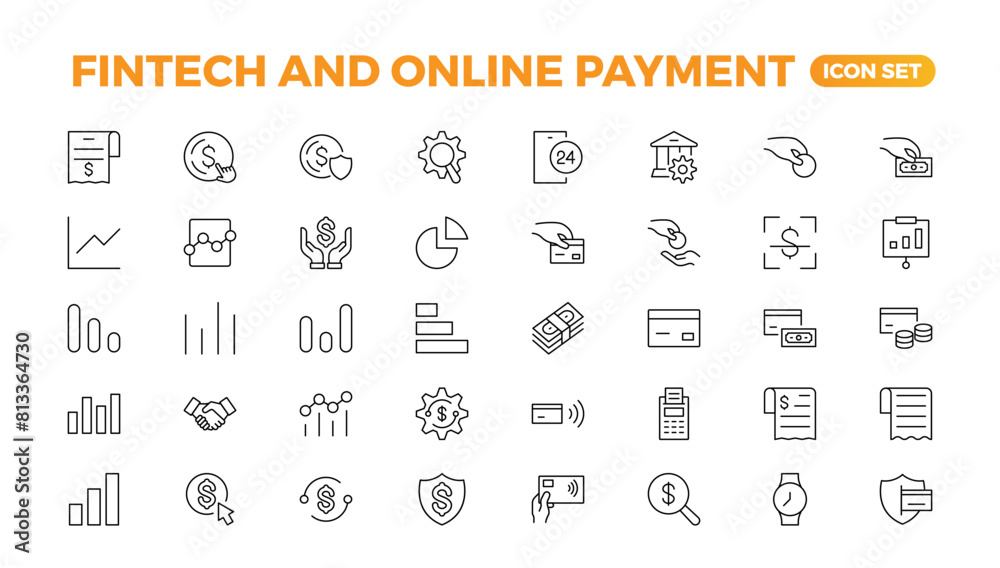 Set of fintech modern icons. Simple line art style icons pack. Vector illustration.Set outline Minimalist thin linear web icon set. vector illustration.Outline icon collection. Set of fintech modern icons. Simple line art style icons pack. Vector illustration.Set outline Minimalist thin linear web icon set. vector illustration.Outline icon collection.