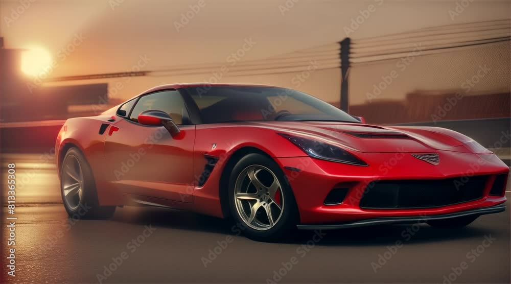 Modern sports car running on asphalt road. Daylight. 3d rendering. Modern sports car running on asphalt road. Daylight. 3d rendering.