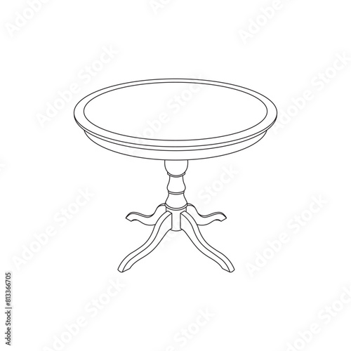 Hand drawn kids drawing cartoon Vector illustration round wooden table icon Isolated on White