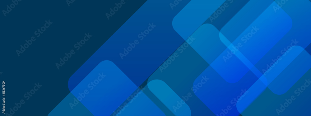 Obraz premium Abstract blue geometric shape banner background. Modern geometric overlap layers effect. Minimal geometric modern futuristic concept background. Cover, banner, business, presentation