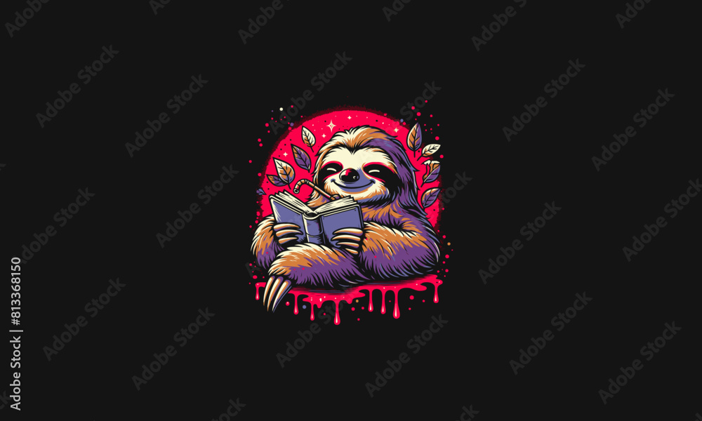 sloth relax reading book vector illustration flat design