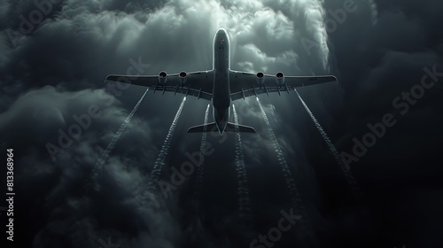 Jumbo jet leaving trails high up in black sky-Outdoor and transportation photography 2018 photo
