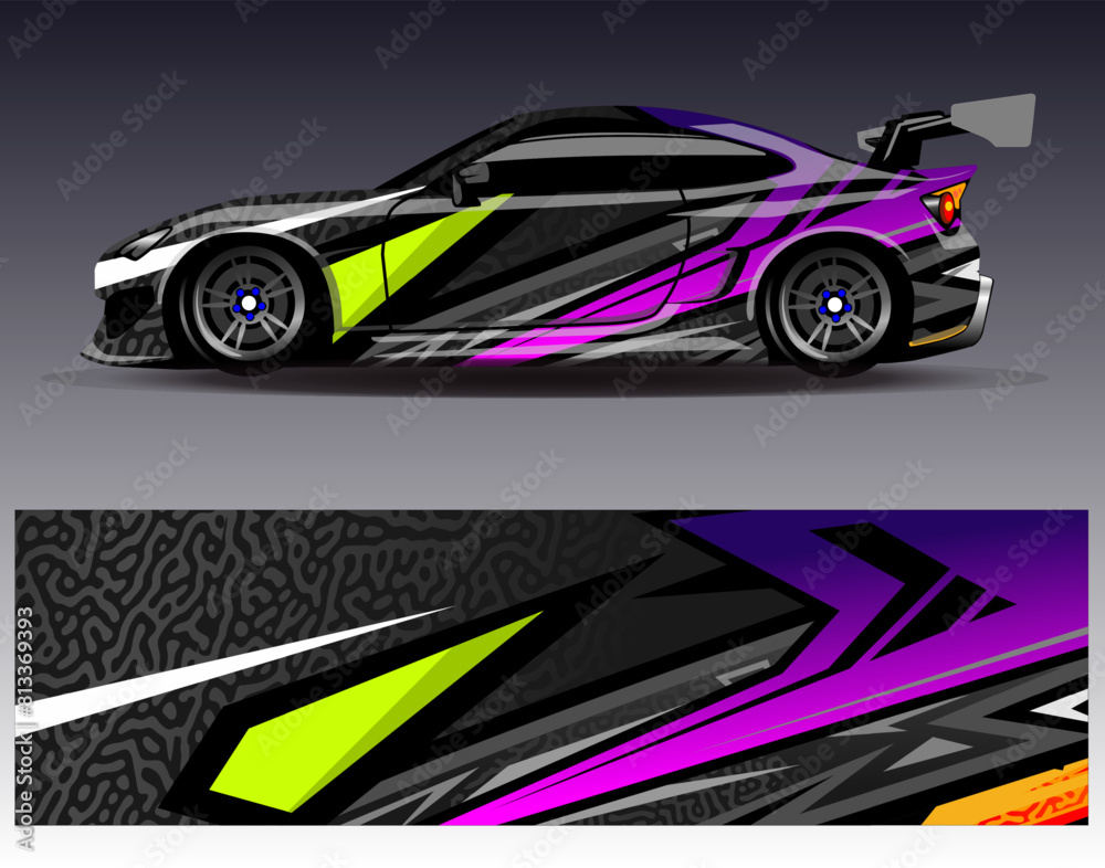 Car wrap design vector. Graphic abstract stripe racing background kit designs for wrap vehicle race car rally adventure and livery Car wrap design vector. Graphic abstract stripe racing background kit designs for wrap vehicle race car rally adventure and livery