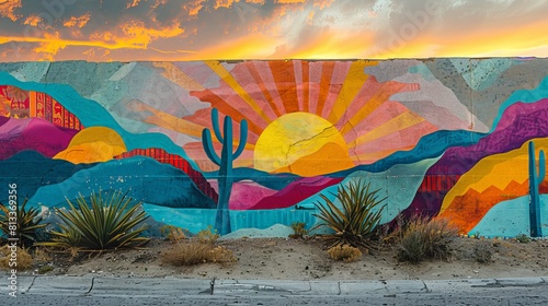 Wallpaper Mural Artistic street art depicting a colorful sunset in the desert of Indio, California Torontodigital.ca