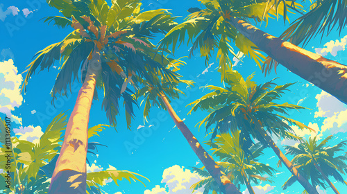 illustration of coconut trees heading to the beach  summer day