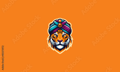 head tiger wearing turban vector flat design