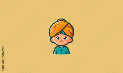 little boy wearing Islamic turban vector flat design
