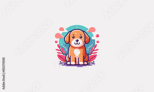 cute dog is sitting facing forward vector flat design