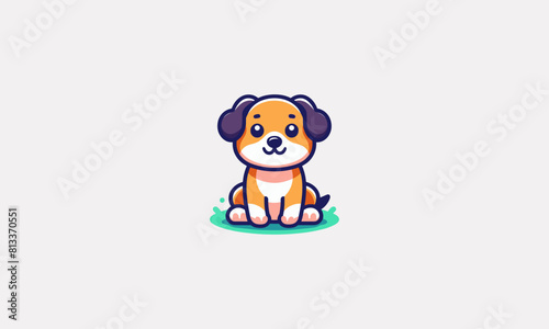 cute dog is sitting facing forward vector flat design