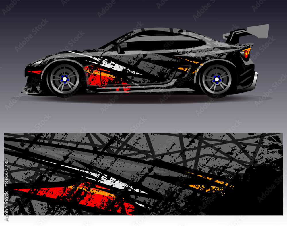 Car wrap design vector. Graphic abstract stripe racing background kit designs for wrap vehicle race car rally adventure and livery