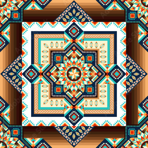 Native geometric floral pattern vector vintage style design for clothing, home decoration, carpet, fabric, tile.