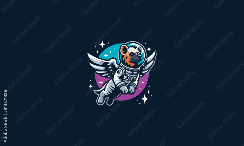hyena wearing helmet astronaut with wings vector flat design