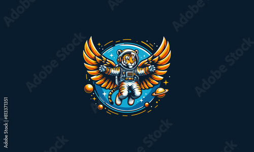 tiger wearing helmet astronaut with wings vector flat design