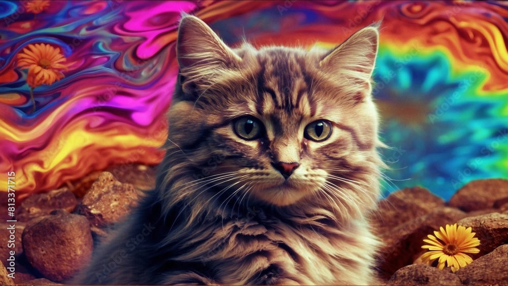 close up cat psychedelic background