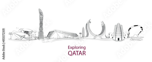 Explore Qatar. modern skyscrapers in Qatar doha illustration. World tourism day