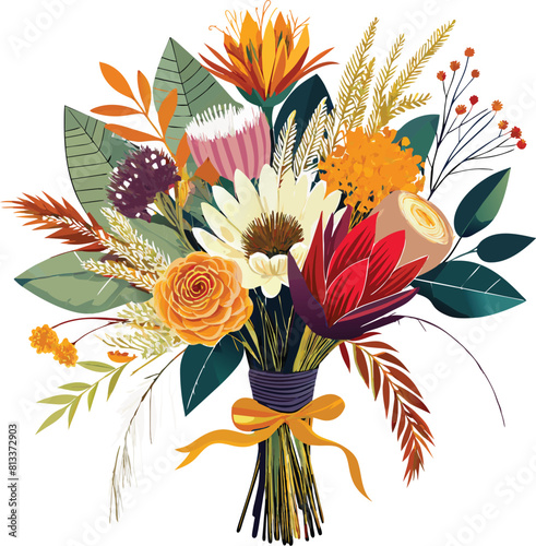 vintage bouquet flower for wedding, Bouquet Flowers Bride vector illustration