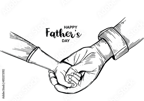 Happy fathers day the parent touch the hand of a small child sketch design