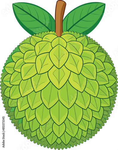 A Vibrant Cartoon Illustration of a Green Breadfruit with a Leaf, Perfect for Tropical and Healthy Food Themes