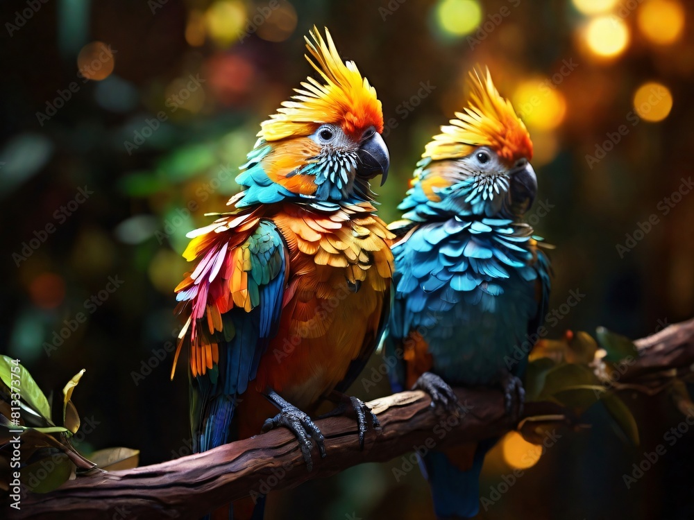 Exotic bird with colorful feathers sitting on a branch ai generated.