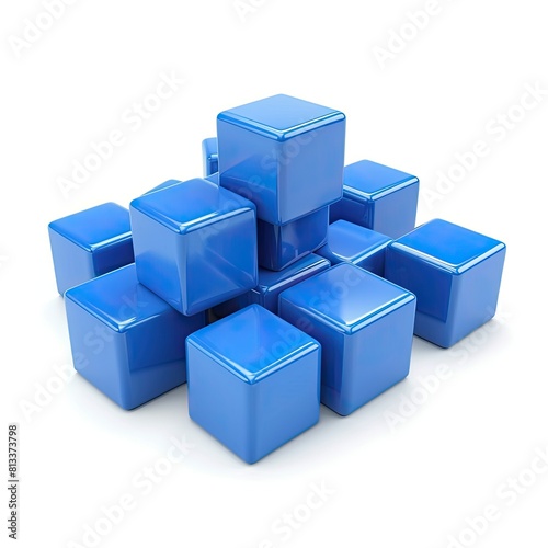Blue cubes  3d render isolated on white background  