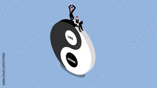 Life and work balance - yin and yang isometric 3d animation cartoon photo
