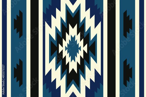 Indigo blue color southwestern stripes pattern. Vector southwestern geometric stripes seamless pattern. Ethnic southwest geometric pattern use for blankets, cushion, carpet, rugs, upholstery, etc.
