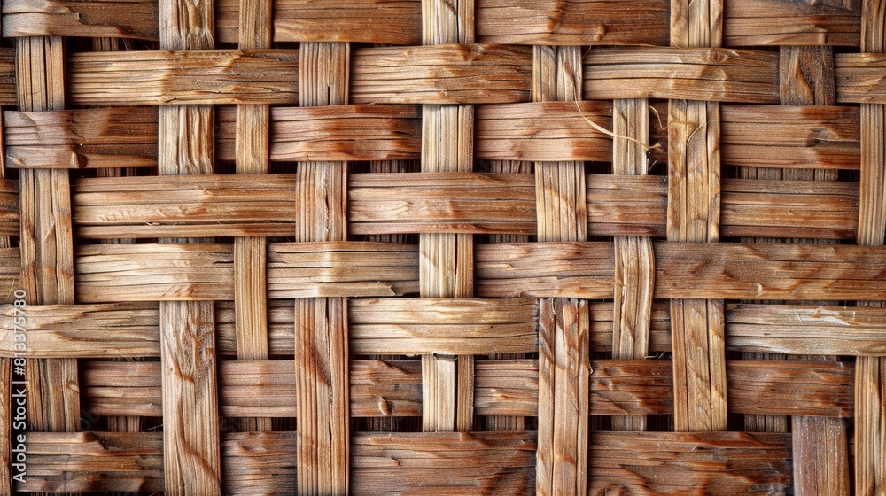 Close-up of a wicker basket texture, showcasing the detailed interwoven wooden mat pattern.
Close-up of a wicker basket texture, showcasing the detailed interwoven wooden mat pattern.
